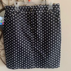 Polka Dot Blue Skirt with Front Seam and Pockets